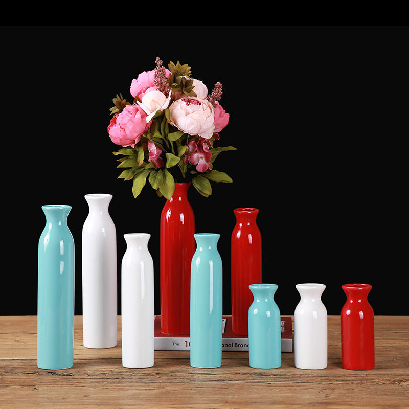 Creative ceramic vase red small mouth clear home decoration ornaments modern simple living room dried flower flower arrangement