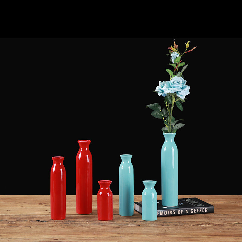 Creative ceramic vase red small mouth clear home decoration ornaments modern simple living room dried flower flower arrangement